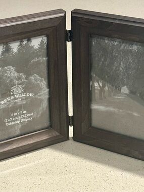Double Hinged Tabletop Photo Frame in Dark Brown